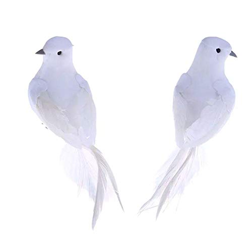 2 piezas falsas palomas blancas amantes de la espuma artificial palomas de la paz pájaros decoración del hogar adornos figuras de simulación miniaturas boda, decoración de césped de jardín de Navidad