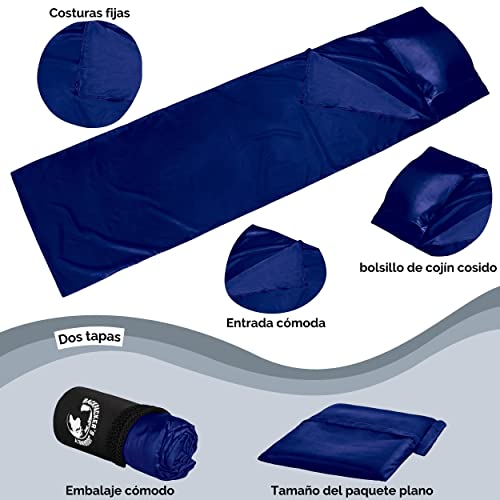 Backpacker's Journey Saco de Viaje Ultra-pequeño y Ultraligero (168g), Saco de Dormir de cabaña Ligero, Fino. Ideal para mochileros, hostales y cabañas (Azul)