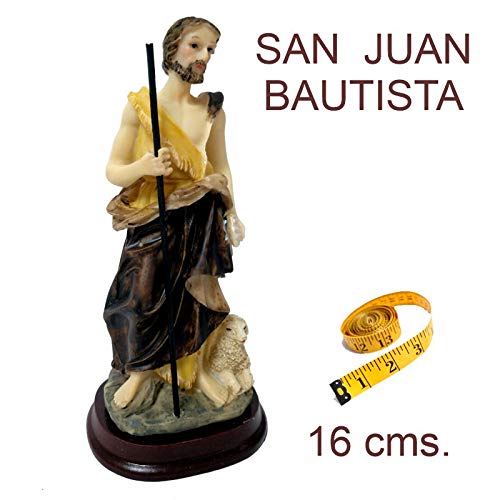Figura San Juan Bautista 16 cms. Pintada a Mano. De Regalo una Cruz de Caravaca y estampas de San Judas Tadeo, San Expedito, San Pancracio y San Miguel.