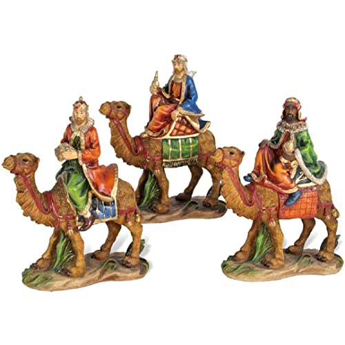 Figuras de Reyes Magos Figuras de Rey Melchor, Gaspar y Baltasar en Camello Figuras Belén Navidad 16x8x23cm