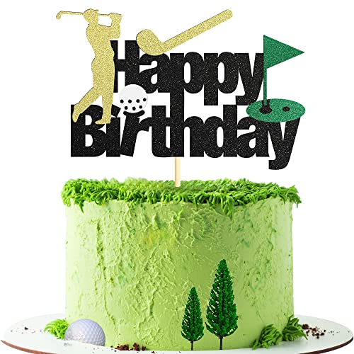 Sumerk Decoración para tartas de golf, feliz cumpleaños, decoración de tortas de golf, pelota de golf, cartel de golf, decoración de tortas para deportes, hombre, niño, cumpleaños, fiesta,
