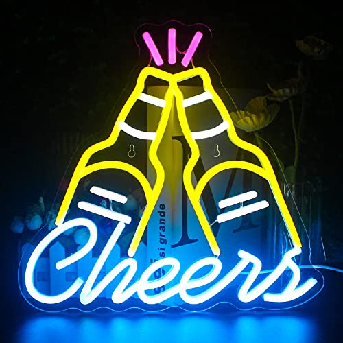 Looklight Beer Cheers Cartel de neón Bar Signo de luz de neón Amarillo Azul LED Signo para la decoración de la pared USB Cerveza Signo de neón para el Bar Club Sala de juegos Boda Fiesta de Cumpleaños